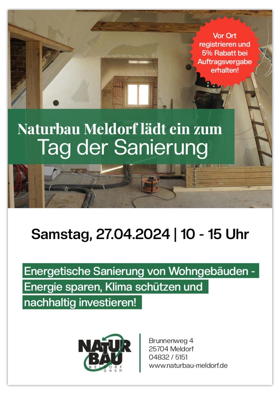 Naturbau Meldorf lädt ein zum Tag der Sanierung am Samstag, 27.04.2024